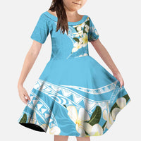 Aloha Hawaii Festive Family Matching Long Sleeve Bodycon Dress and Hawaiian Shirt Frangipani Lace Classic - Turquoise LT7 Daughter's Dress Turquoise - Polynesian Pride