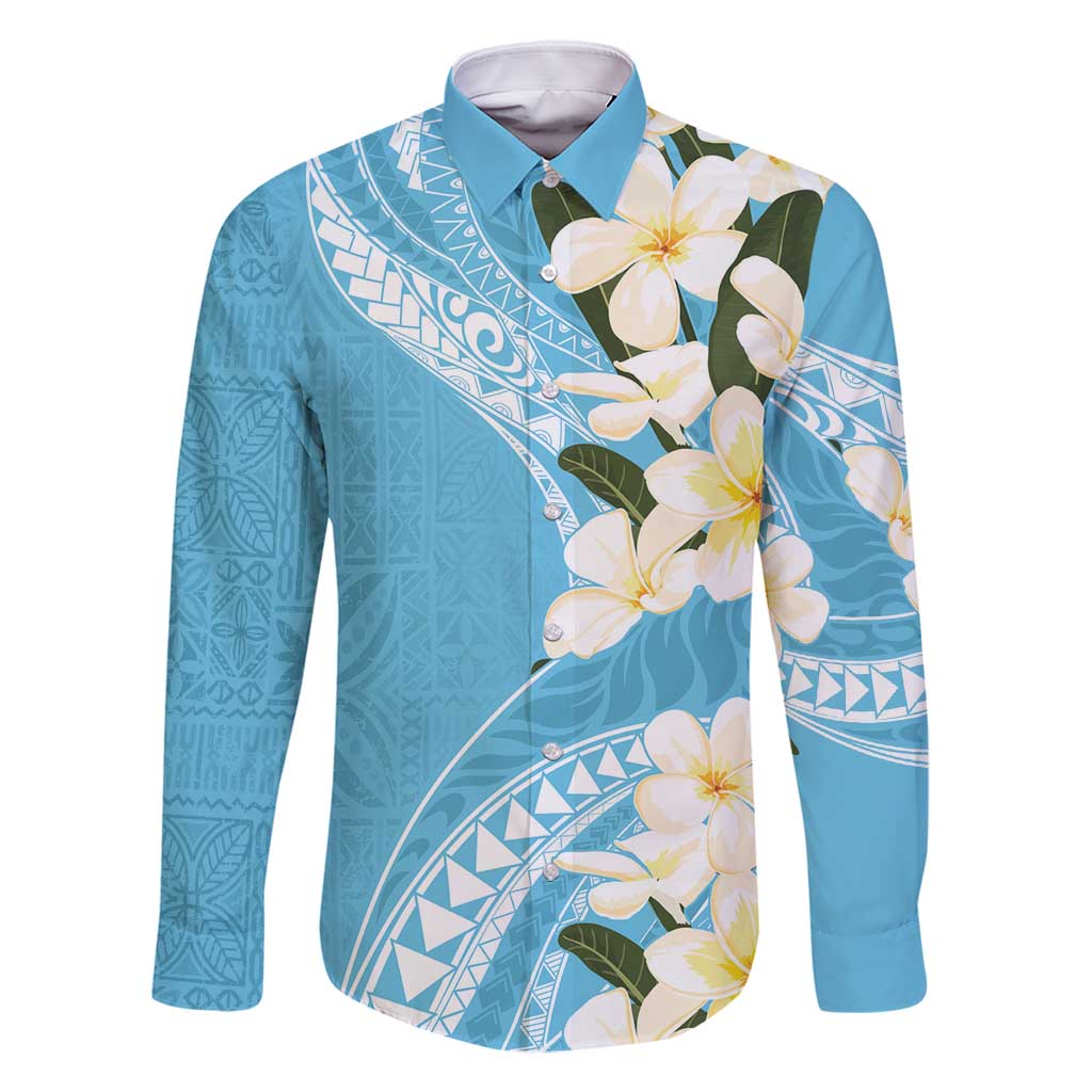 Aloha Hawaii Festive Family Matching Long Sleeve Bodycon Dress and Hawaiian Shirt Frangipani Lace Classic - Turquoise LT7 Dad's Shirt - Long Sleeve Turquoise - Polynesian Pride
