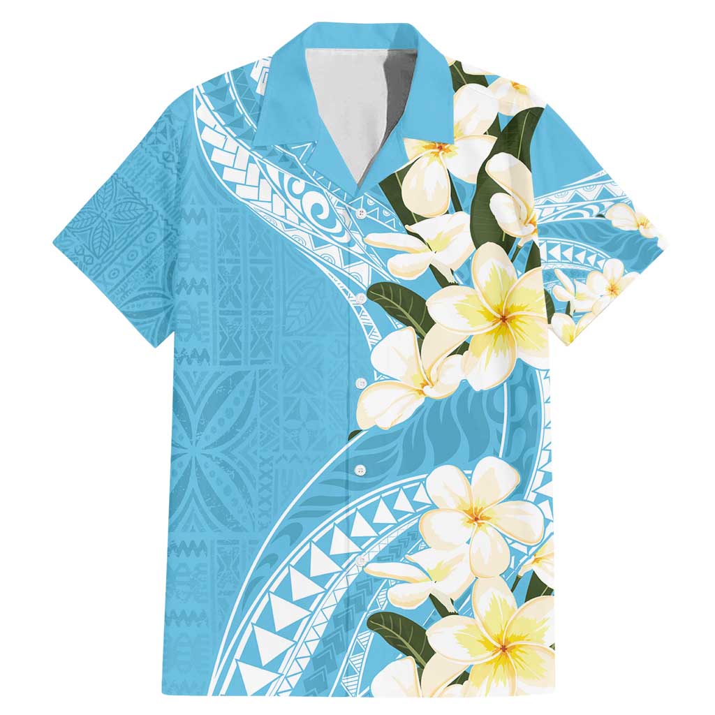 Aloha Hawaii Festive Family Matching Mermaid Dress and Hawaiian Shirt Frangipani Lace Classic - Turquoise LT7 Dad's Shirt - Short Sleeve Turquoise - Polynesian Pride