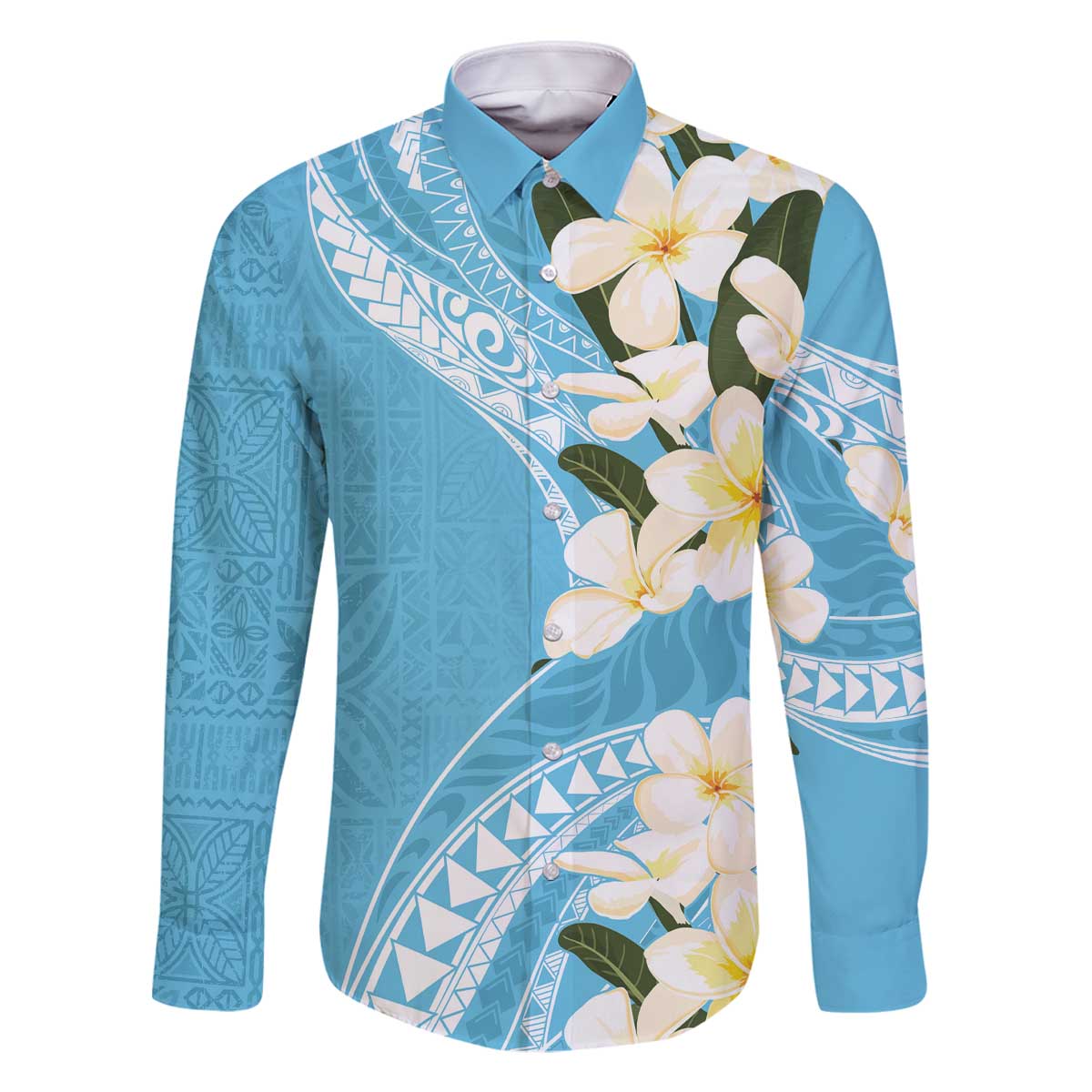 Aloha Hawaii Festive Family Matching Off The Shoulder Long Sleeve Dress and Hawaiian Shirt Frangipani Lace Classic - Turquoise LT7 Dad's Shirt - Long Sleeve Turquoise - Polynesian Pride