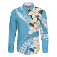 Aloha Hawaii Festive Family Matching Off The Shoulder Long Sleeve Dress and Hawaiian Shirt Frangipani Lace Classic - Turquoise LT7 Dad's Shirt - Long Sleeve Turquoise - Polynesian Pride