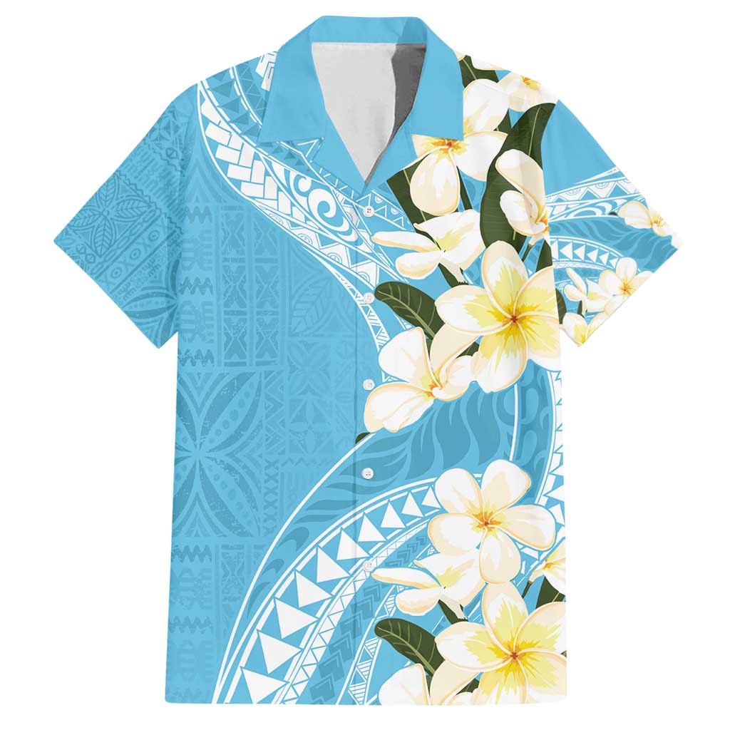Aloha Hawaii Festive Family Matching Off Shoulder Maxi Dress and Hawaiian Shirt Frangipani Lace Classic - Turquoise LT7 Dad's Shirt - Short Sleeve Turquoise - Polynesian Pride