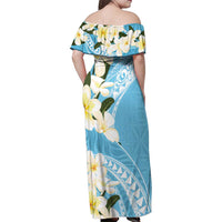 Aloha Hawaii Festive Family Matching Off Shoulder Maxi Dress and Hawaiian Shirt Frangipani Lace Classic - Turquoise LT7 - Polynesian Pride