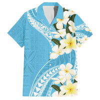 Aloha Hawaii Festive Family Matching Off Shoulder Short Dress and Hawaiian Shirt Frangipani Lace Classic - Turquoise LT7 Dad's Shirt - Short Sleeve Turquoise - Polynesian Pride