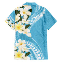 Aloha Hawaii Festive Family Matching Off Shoulder Short Dress and Hawaiian Shirt Frangipani Lace Classic - Turquoise LT7 - Polynesian Pride