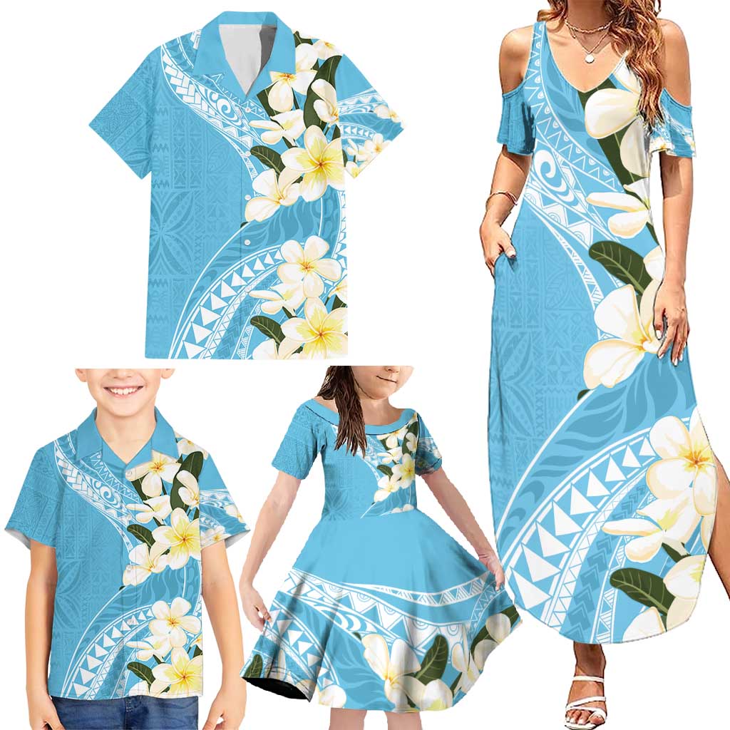 Aloha Hawaii Festive Family Matching Summer Maxi Dress and Hawaiian Shirt Frangipani Lace Classic - Turquoise LT7 - Polynesian Pride