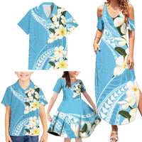Aloha Hawaii Festive Family Matching Summer Maxi Dress and Hawaiian Shirt Frangipani Lace Classic - Turquoise LT7 - Polynesian Pride