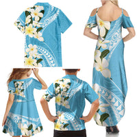 Aloha Hawaii Festive Family Matching Summer Maxi Dress and Hawaiian Shirt Frangipani Lace Classic - Turquoise LT7 - Polynesian Pride
