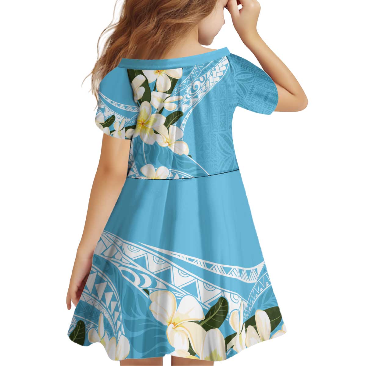 Aloha Hawaii Festive Kid Short Sleeve Dress Frangipani Lace Classic - Turquoise