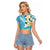 Aloha Hawaii Festive Raglan Cropped T Shirt Frangipani Lace Classic - Turquoise