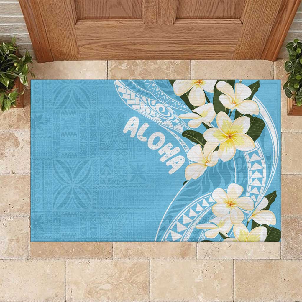 Aloha Hawaii Festive Rubber Doormat Frangipani Lace Classic - Turquoise