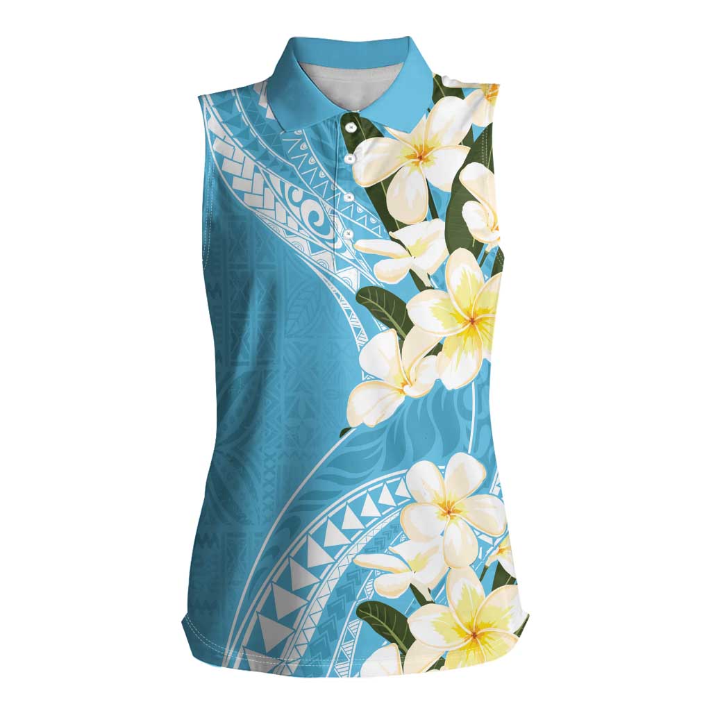 Aloha Hawaii Festive Women Sleeveless Polo Shirt Frangipani Lace Classic - Turquoise