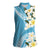 Aloha Hawaii Festive Women Sleeveless Polo Shirt Frangipani Lace Classic - Turquoise