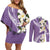 Aloha Hawaii Festive Couples Matching Off Shoulder Short Dress and Long Sleeve Button Shirt Frangipani Lace Classic - Lavender