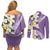 Aloha Hawaii Festive Couples Matching Off Shoulder Short Dress and Long Sleeve Button Shirt Frangipani Lace Classic - Lavender