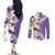 Aloha Hawaii Festive Couples Matching Off The Shoulder Long Sleeve Dress and Long Sleeve Button Shirt Frangipani Lace Classic - Lavender