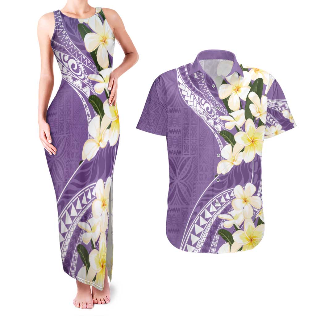 Aloha Hawaii Festive Couples Matching Tank Maxi Dress and Hawaiian Shirt Frangipani Lace Classic - Lavender