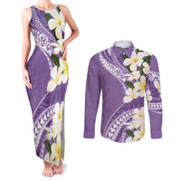Aloha Hawaii Festive Couples Matching Tank Maxi Dress and Long Sleeve Button Shirt Frangipani Lace Classic - Lavender