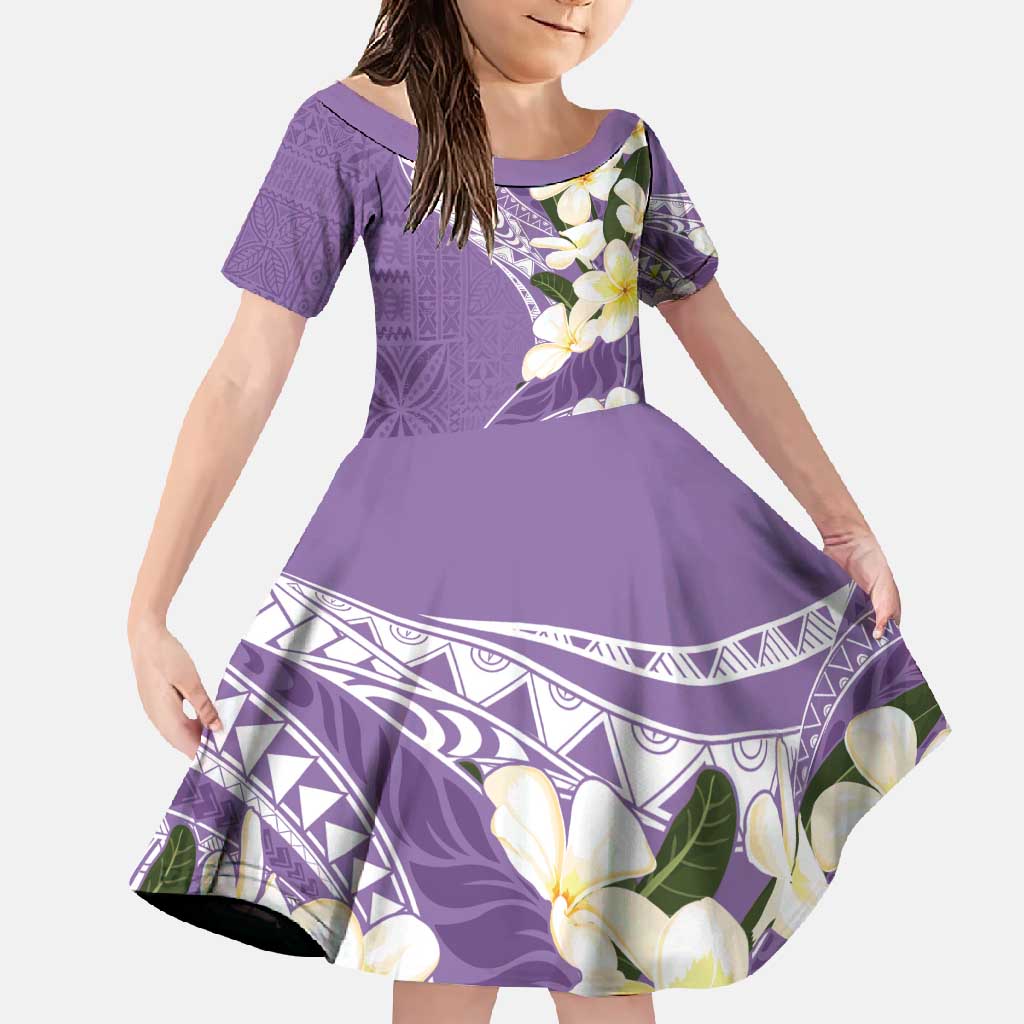 Aloha Hawaii Festive Family Matching Long Sleeve Bodycon Dress and Hawaiian Shirt Frangipani Lace Classic - Lavender LT7 Daughter's Dress Lavender - Polynesian Pride