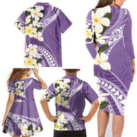 Aloha Hawaii Festive Family Matching Long Sleeve Bodycon Dress and Hawaiian Shirt Frangipani Lace Classic - Lavender LT7 - Polynesian Pride