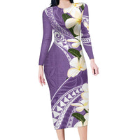 Aloha Hawaii Festive Family Matching Long Sleeve Bodycon Dress and Hawaiian Shirt Frangipani Lace Classic - Lavender LT7 Mom's Dress Lavender - Polynesian Pride