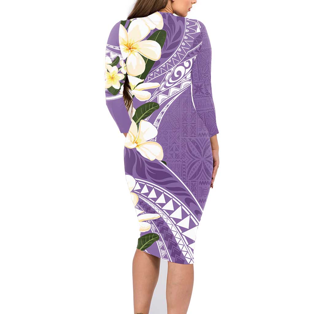 Aloha Hawaii Festive Family Matching Long Sleeve Bodycon Dress and Hawaiian Shirt Frangipani Lace Classic - Lavender LT7 - Polynesian Pride
