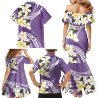 Aloha Hawaii Festive Family Matching Mermaid Dress and Hawaiian Shirt Frangipani Lace Classic - Lavender LT7 - Polynesian Pride