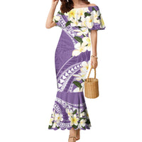 Aloha Hawaii Festive Family Matching Mermaid Dress and Hawaiian Shirt Frangipani Lace Classic - Lavender LT7 Mom's Dress Lavender - Polynesian Pride