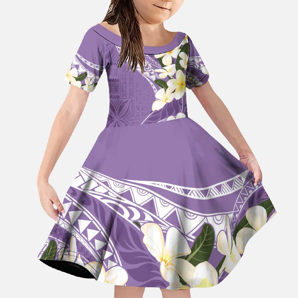 Aloha Hawaii Festive Family Matching Off Shoulder Maxi Dress and Hawaiian Shirt Frangipani Lace Classic - Lavender LT7 Daughter's Dress Lavender - Polynesian Pride