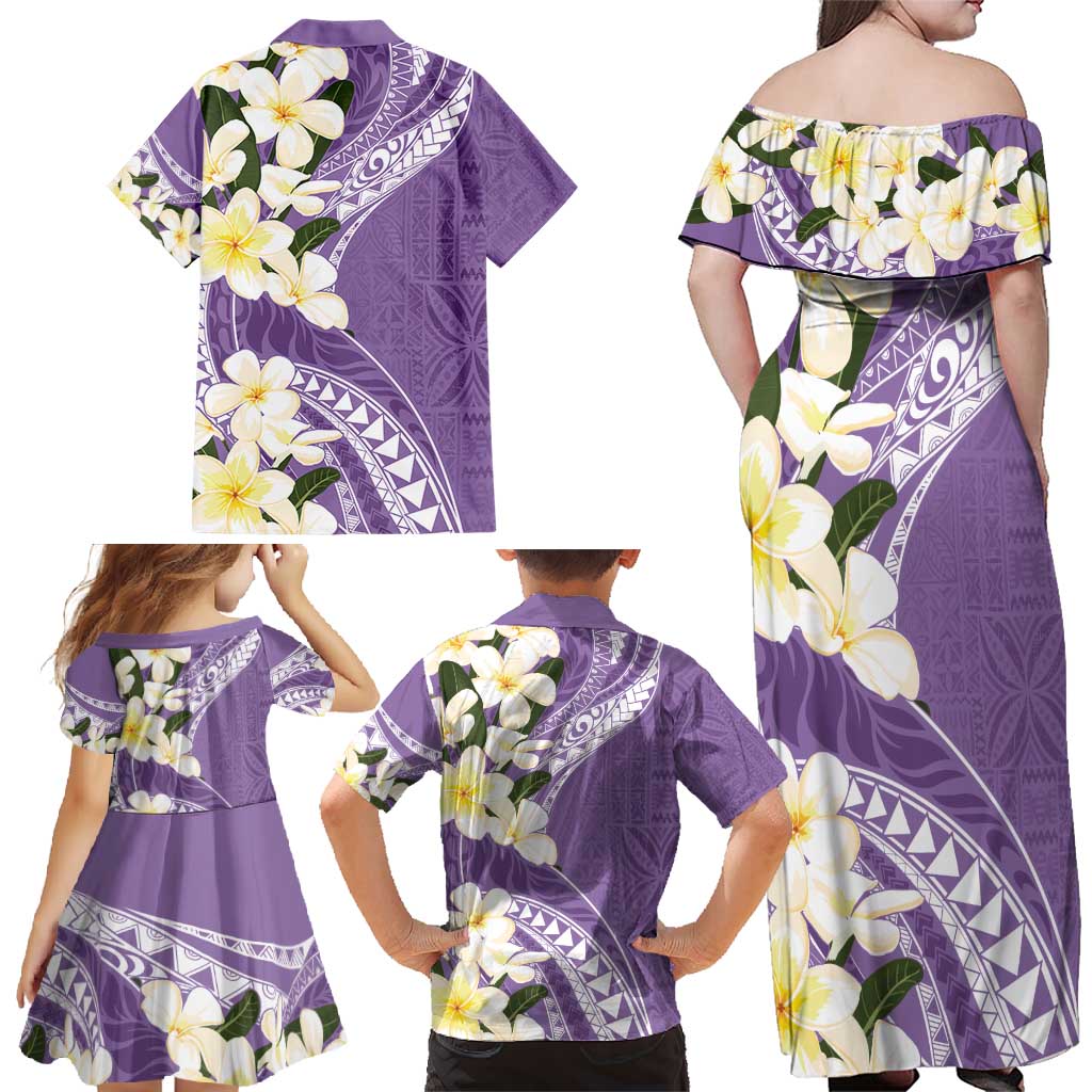 Aloha Hawaii Festive Family Matching Off Shoulder Maxi Dress and Hawaiian Shirt Frangipani Lace Classic - Lavender LT7 - Polynesian Pride