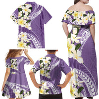 Aloha Hawaii Festive Family Matching Off Shoulder Maxi Dress and Hawaiian Shirt Frangipani Lace Classic - Lavender LT7 - Polynesian Pride