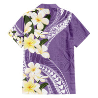 Aloha Hawaii Festive Family Matching Off Shoulder Maxi Dress and Hawaiian Shirt Frangipani Lace Classic - Lavender LT7 - Polynesian Pride