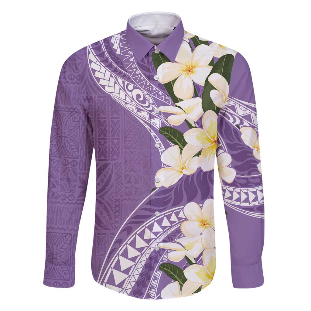 Aloha Hawaii Festive Family Matching Off Shoulder Maxi Dress and Hawaiian Shirt Frangipani Lace Classic - Lavender LT7 Dad's Shirt - Long Sleeve Lavender - Polynesian Pride