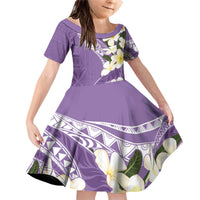 Aloha Hawaii Festive Family Matching Off Shoulder Short Dress and Hawaiian Shirt Frangipani Lace Classic - Lavender LT7 Daughter's Dress Lavender - Polynesian Pride