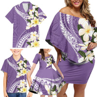 Aloha Hawaii Festive Family Matching Off Shoulder Short Dress and Hawaiian Shirt Frangipani Lace Classic - Lavender LT7 - Polynesian Pride