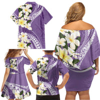Aloha Hawaii Festive Family Matching Off Shoulder Short Dress and Hawaiian Shirt Frangipani Lace Classic - Lavender LT7 - Polynesian Pride