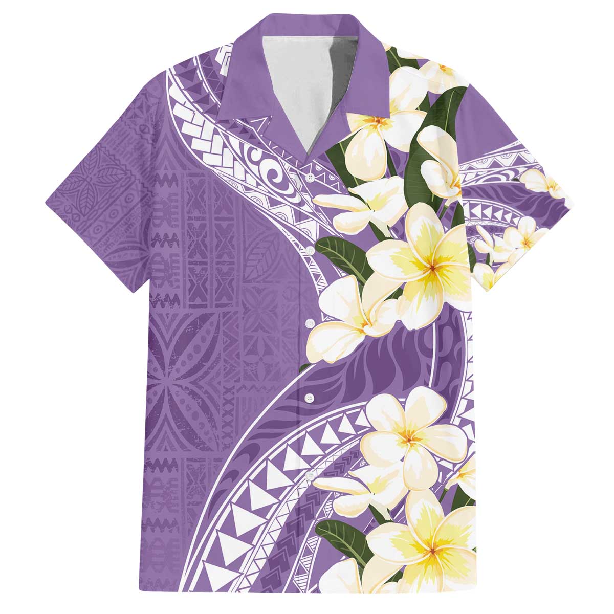 Aloha Hawaii Festive Family Matching Off Shoulder Short Dress and Hawaiian Shirt Frangipani Lace Classic - Lavender LT7 Dad's Shirt - Short Sleeve Lavender - Polynesian Pride