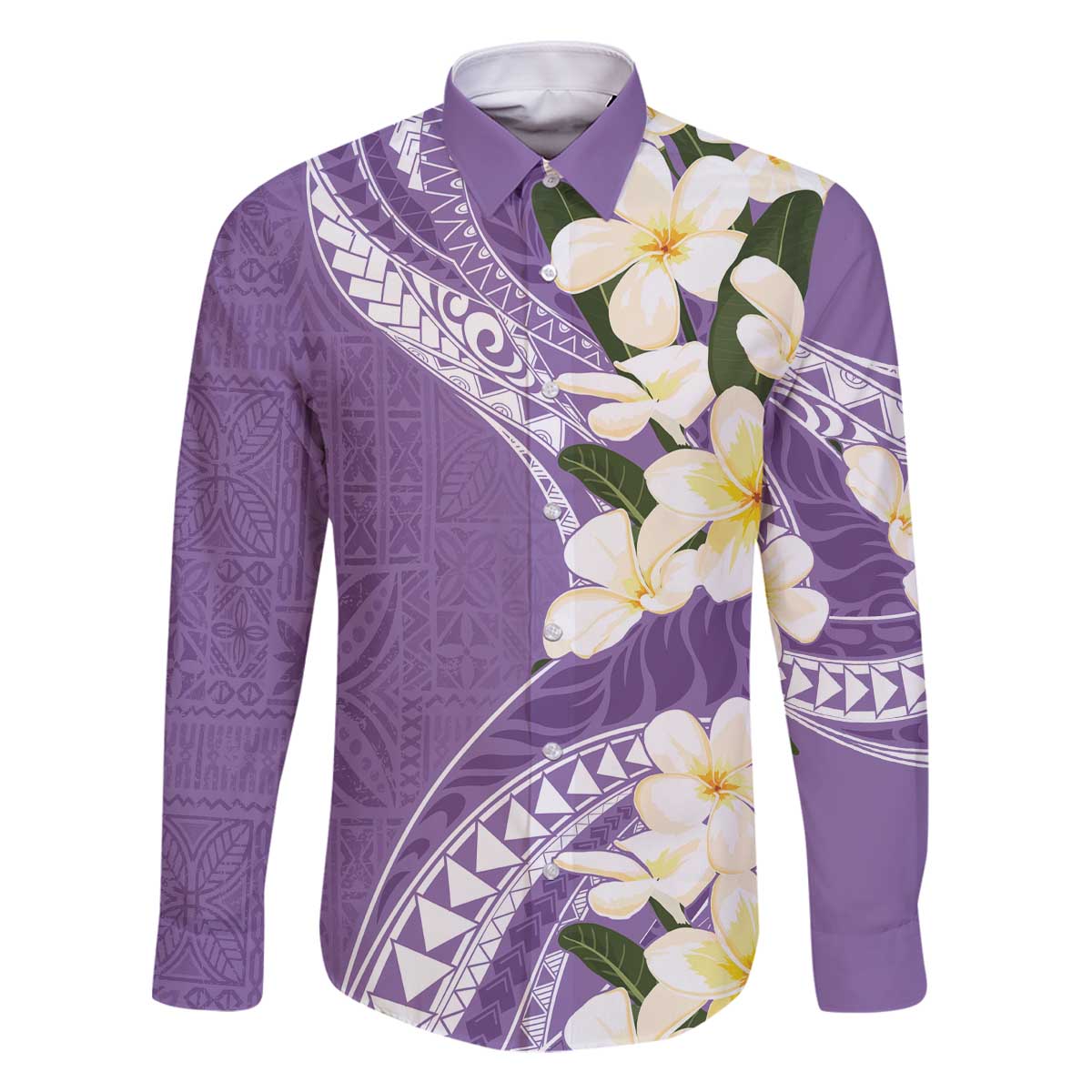 Aloha Hawaii Festive Family Matching Off Shoulder Short Dress and Hawaiian Shirt Frangipani Lace Classic - Lavender LT7 Dad's Shirt - Long Sleeve Lavender - Polynesian Pride