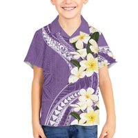 Aloha Hawaii Festive Family Matching Off Shoulder Short Dress and Hawaiian Shirt Frangipani Lace Classic - Lavender LT7 Son's Shirt Lavender - Polynesian Pride