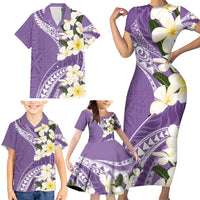 Aloha Hawaii Festive Family Matching Short Sleeve Bodycon Dress and Hawaiian Shirt Frangipani Lace Classic - Lavender LT7 - Polynesian Pride