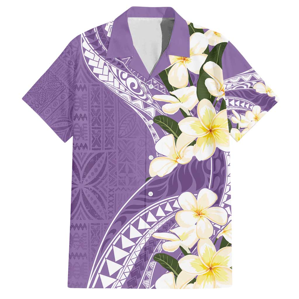 Aloha Hawaii Festive Family Matching Tank Maxi Dress and Hawaiian Shirt Frangipani Lace Classic - Lavender LT7 Dad's Shirt - Short Sleeve Lavender - Polynesian Pride