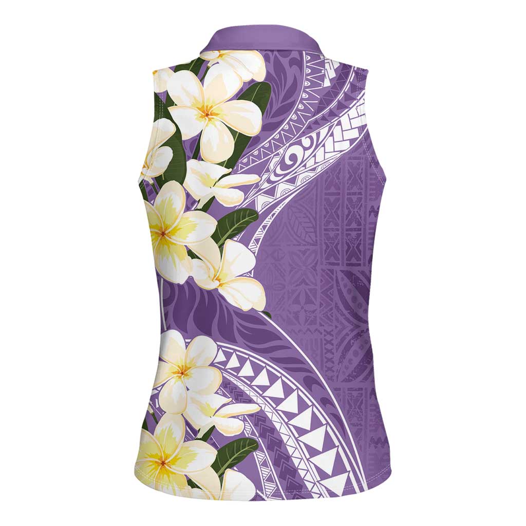 Aloha Hawaii Festive Women Sleeveless Polo Shirt Frangipani Lace Classic - Lavender
