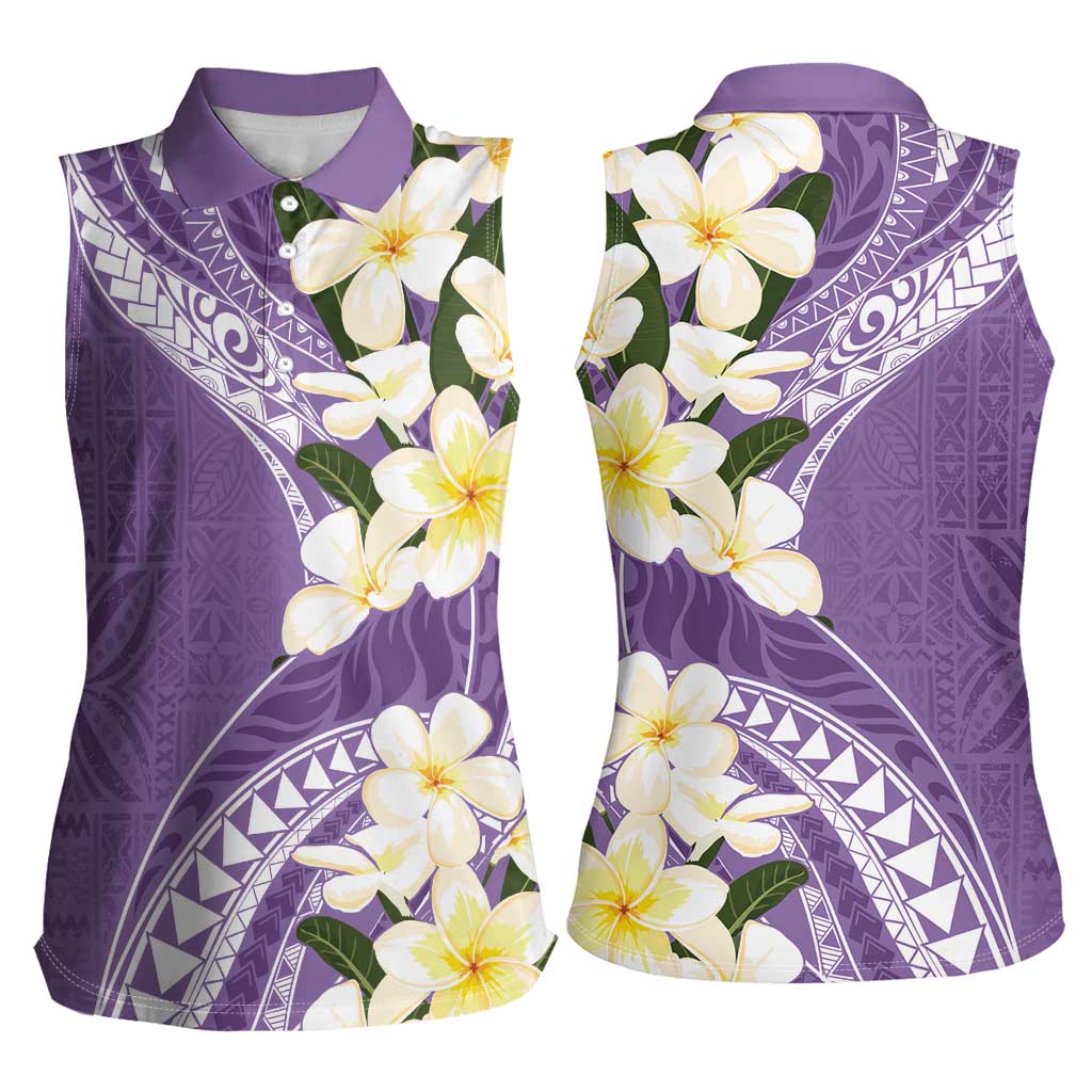 Aloha Hawaii Festive Women Sleeveless Polo Shirt Frangipani Lace Classic - Lavender