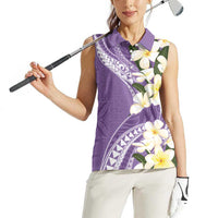 Aloha Hawaii Festive Women Sleeveless Polo Shirt Frangipani Lace Classic - Lavender