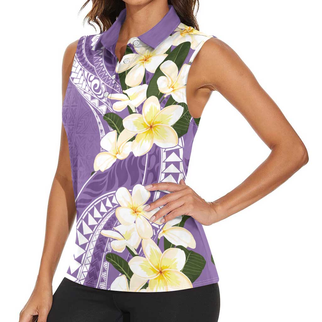 Aloha Hawaii Festive Women Sleeveless Polo Shirt Frangipani Lace Classic - Lavender