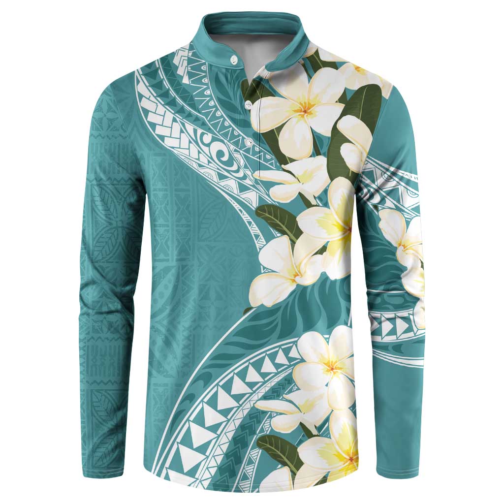 Aloha Hawaii Festive Button Sweatshirt Frangipani Lace Classic - Teal