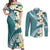 Aloha Hawaii Festive Couples Matching Off Shoulder Maxi Dress and Long Sleeve Button Shirt Frangipani Lace Classic - Teal