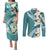 Aloha Hawaii Festive Couples Matching Puletasi and Long Sleeve Button Shirt Frangipani Lace Classic - Teal