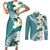 Aloha Hawaii Festive Couples Matching Short Sleeve Bodycon Dress and Long Sleeve Button Shirt Frangipani Lace Classic - Teal