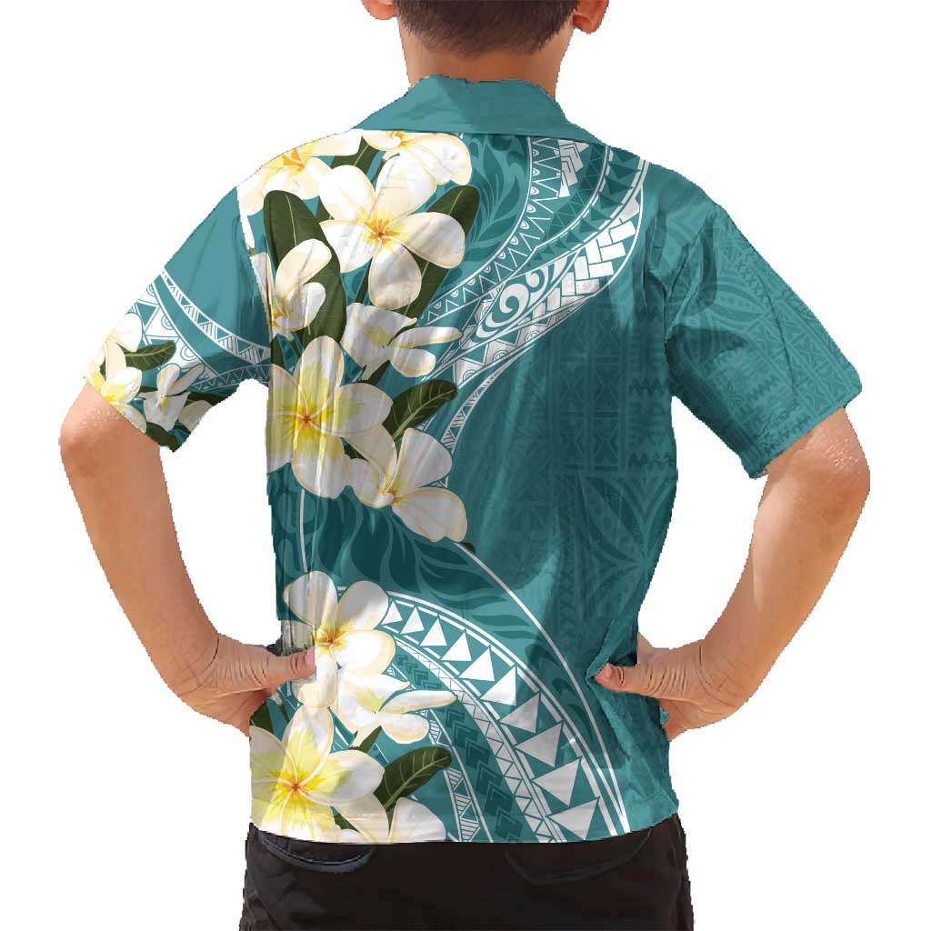 Aloha Hawaii Festive Family Matching Long Sleeve Bodycon Dress and Hawaiian Shirt Frangipani Lace Classic - Teal LT7 - Polynesian Pride